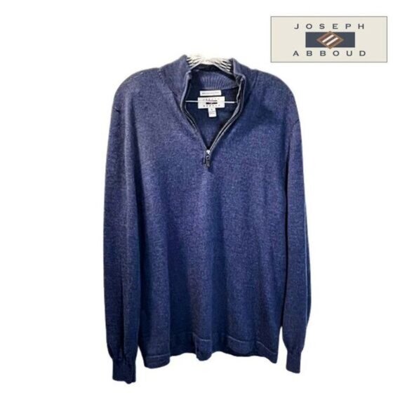 Joseph Abboud Mens‎ 1/4 Zip Mock Neck 100% Extra Fine Merino Wool Sweater - Picture 2 of 6